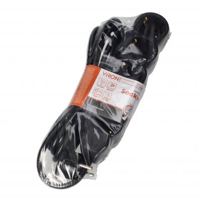 Przedłużacz 5-krotny 2P+Z (Schuko), 3m H05VV-F 3x1,5mm2, Imax=16A, płaska wtyczka, czarny (ES-6(GS)/B/3)