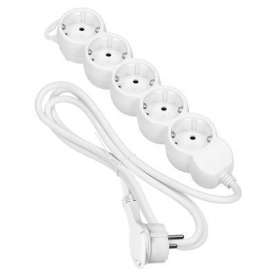 Przedłużacz 5-krotny 2P+Z (Schuko), 3m H05VV-F 3x1,5mm2, Imax=16A, płaska wtyczka, biały (ES-6(GS)/W/3)