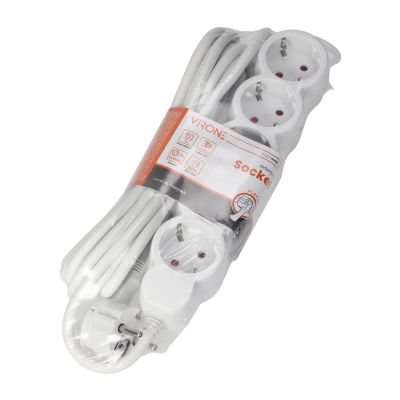 Przedłużacz 5-krotny 2P+Z (Schuko), 5m H05VV-F 3x1,5mm2, Imax=16A, płaska wtyczka, biały (ES-6(GS)/W/5)