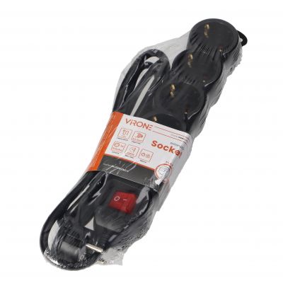 Przedłużacz 5-krotny 2P+Z (Schuko) z wyłącznikiem, 1,5m H05VV-F 3x1,5mm2, Imax=16A, płaska wtyczka, (ES-7(GS)/B/1,5)