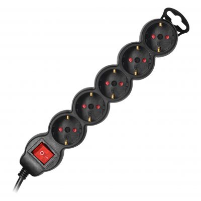 Przedłużacz 5-krotny 2P+Z (Schuko), z wyłącznikiem, 3m H05VV-F 3x1,5mm2, Imax=16A, płaska wtyczka, c (ES-7(GS)/B/3)