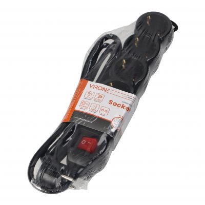 Przedłużacz 5-krotny 2P+Z (Schuko), z wyłącznikiem, 5m H05VV-F 3x1,5mm2, Imax=16A, płaska wtyczka, c (ES-7(GS)/B/5)