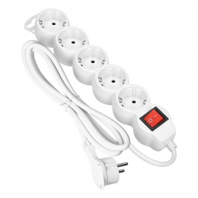Przedłużacz 5-krotny 2P+Z (Schuko), z wyłącznikiem, 5m H05VV-F 3x1,5mm2, Imax=16A, płaska wtyczka, b (ES-7(GS)/W/5)