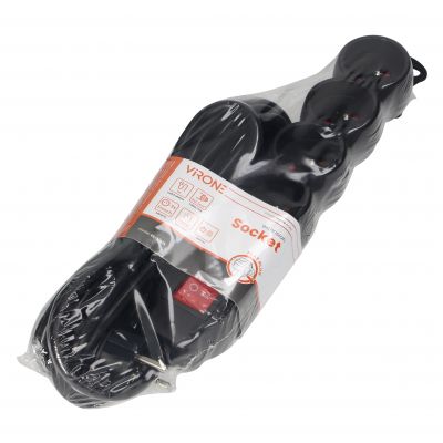 Przedłużacz 5-krotny 2P+Z, z wyłącznikiem, 5m H05VV-F 3x1,5mm2, Imax=16A, płaska wtyczka, czarny (ES-7/B/5)