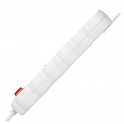 Przedłużacz 5-krotny 2P+Z z wyłącznikiem, 1,5m H05VV-F 3x1,5mm2, Imax=16A, płaska wtyczka, biały (ES-7/W/1,5)
