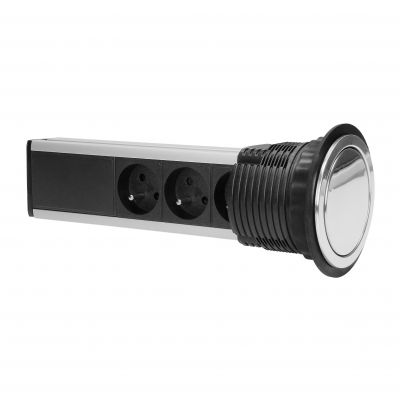 Gniazdo meblowe O8cm wysuwane z blatu z przewodem 1,8m, 3x2P+Z, INOX (FS-16)