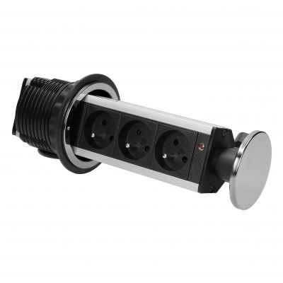 Gniazdo meblowe O8cm wysuwane z blatu z przewodem 1,8m, 3x2P+Z, INOX (FS-16)