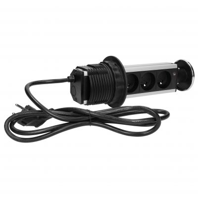 Gniazdo meblowe O8cm wysuwane z blatu z przewodem 1,8m, 3x2P+Z, INOX (FS-16)
