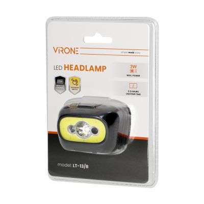 Latarka czołowa COB+LED, ładowanie USB, czujnik ruchu, czarna (LT-13/B)