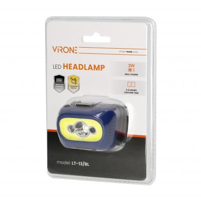 Latarka czołowa COB+LED, ładowanie USB, czujnik ruchu, niebieska (LT-13/BL)