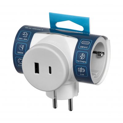 Rozgałęźnik 2P+Z (Schuko) z ładowarką 2xUSB, szary (OR-AE-13281(GS)/G)