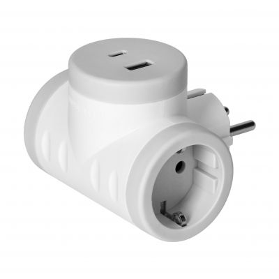 Rozgałęźnik 2P+Z (Schuko) z ładowarką 2xUSB, szary (OR-AE-13281(GS)/G)