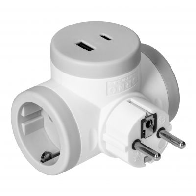 Rozgałęźnik 2P+Z (Schuko) z ładowarką 2xUSB, szary (OR-AE-13281(GS)/G)