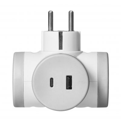 Rozgałęźnik 2P+Z (Schuko) z ładowarką 2xUSB, szary (OR-AE-13281(GS)/G)