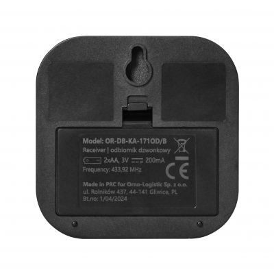 ATEL DC, dzwonek bezprzewodowy bateryjny, learning system, 38 dźwięków, 150m, czarny (OR-DB-KA-171/B)