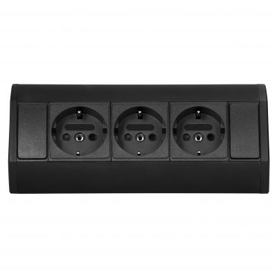 Gniazdo meblowe 3x2P+Z (Schuko), czarne (OR-GM-9001(GS)/B)