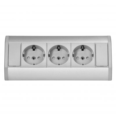 Gniazdo meblowe 3x2P+Z (Schuko), szaro-srebrne (OR-GM-9001(GS)/G)