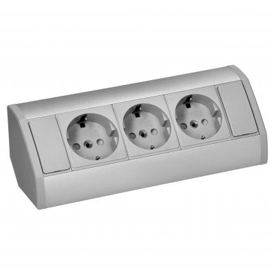 Gniazdo meblowe 3x2P+Z (Schuko), szaro-srebrne (OR-GM-9001(GS)/G)