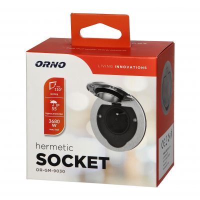 Hermetyczne gniazdo elektryczne okrągłe, IP55, kąt otwarcia 110st. szczotkowane aluminium (OR-GM-9030)