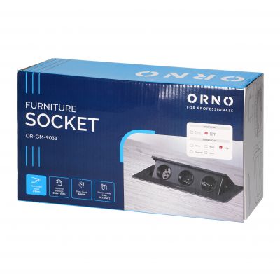 Gniazdo meblowe wpuszczane w blat z płaskim frezowanym rantem i przewodem 1,5m, 3x2P+Z (Schuko), sre (OR-GM-9033(GS)/G)