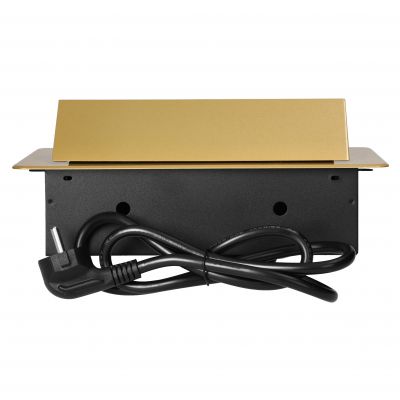 Gniazdo meblowe wpuszczane w blat z płaskim frezowanym rantem i przewodem 1,5m, 3x2P+Z, złote (OR-GM-9033/C)