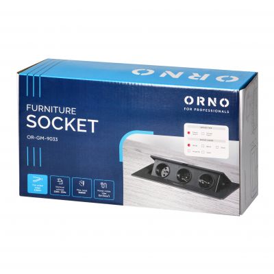 Gniazdo meblowe wpuszczane w blat z płaskim frezowanym rantem i przewodem 1,5m, 3x2P+Z, białe (OR-GM-9033/W)