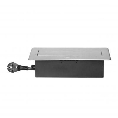 Gniazdo meblowe wpuszczane w blat z płaskim frezowanym rantem, ładowarką USB i przewodem 1,5m, 2x2P+ (OR-GM-9035(GS)/G)