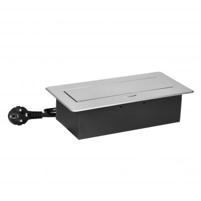 Gniazdo meblowe wpuszczane w blat z płaskim frezowanym rantem, ładowarką USB i przewodem 1,5m, 2x2P+ (OR-GM-9035(GS)/G)