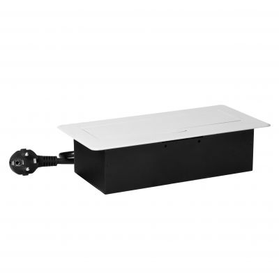 Gniazdo meblowe wpuszczane w blat z płaskim frezowanym rantem, ładowarką USB i przewodem 1,5m, 2x2P+ (OR-GM-9035(GS)/W)