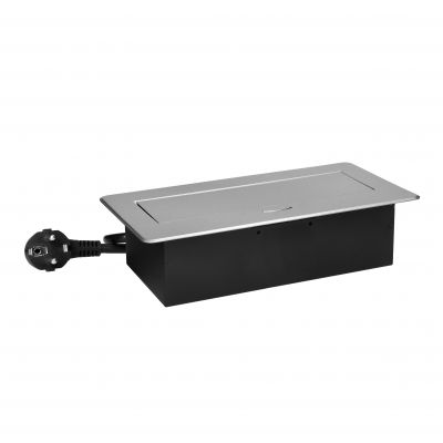 Gniazda meblowe wpuszczane w blat z płaskim frezowanym rantem, ładowarką USB i przewodem 1,5m, 2x2P+ (OR-GM-9035/G)