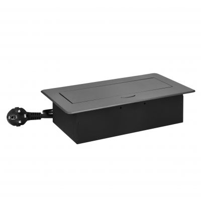 Gniazda meblowe wpuszczane w blat z płaskim frezowanym rantem, ładowarką USB i przewodem 1,5m, 2x2P+ (OR-GM-9035/GR)