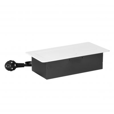 Gniazda meblowe wpuszczane w blat z płaskim frezowanym rantem, ładowarką USB i przewodem 1,5m, 2x2P+ (OR-GM-9035/W)