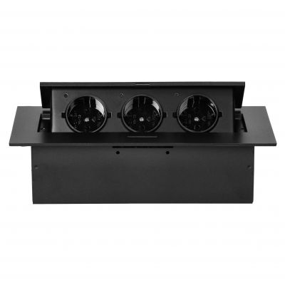 Gniazdo meblowe wpuszczane w blat z płaskim rantem, 3x2P+Z (Schuko), czarne (OR-GM-9036(GS)/B)