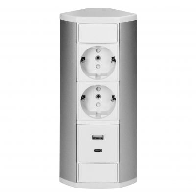 Gniazdo meblowe 2x2P+Z (Schuko), 2xUSB (typ A+C; 2,4A), biało-srebrne (OR-GM-9039(GS)/W-G)