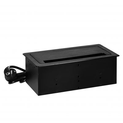 Gniazdo meblowe wpuszczane w blat z płaskim frezowanym rantem, szczotką przeciwkurzową i przewodem 1 (OR-GM-9041(GS)/B)