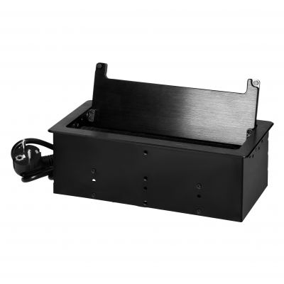 Gniazdo meblowe wpuszczane w blat z płaskim frezowanym rantem, szczotką przeciwkurzową i przewodem 1 (OR-GM-9041(GS)/B)