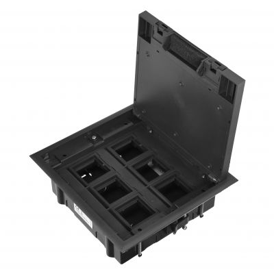 Puszka podłogowa na gniazda modułowe 6 x 45x45mm lub 12 x 22,5x45mm, pokrywa: materiał własny, czarn (OR-GP-9202/CF)