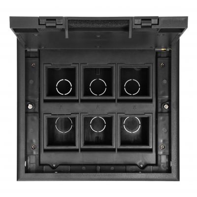 Puszka podłogowa na gniazda modułowe 6 x 45x45mm lub 12 x 22,5x45mm, pokrywa: materiał własny, czarn (OR-GP-9202/CF)