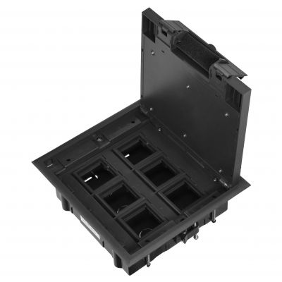 Puszka podłogowa na gniazda modułowe 6 x 45x45mm lub 12 x 22,5x45mm, pokrywa: plastik, czarna (OR-GP-9202/P)