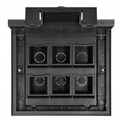 Puszka podłogowa na gniazda modułowe 6 x 45x45mm lub 12 x 22,5x45mm, pokrywa: plastik, czarna (OR-GP-9202/P)