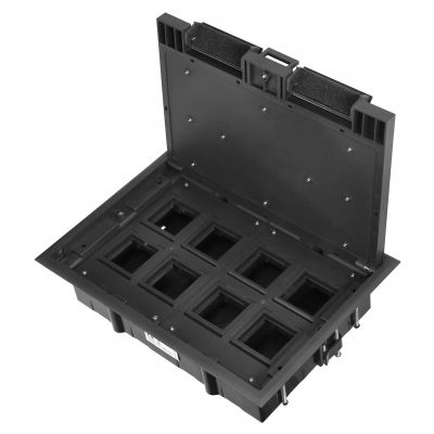 Puszka podłogowa na gniazda modułowe 8 x 45x45mm lub 16 x 22,5x45mm, pokrywa: materiał własny, czarn (OR-GP-9203/CF)