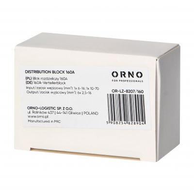 Blok rozdzielczy 160A, zacisk wejściowy 1x16 i 1x70mm2, zaciski wyjściowe 6x16mm2,wygodne mocowanie (OR-LZ-8207/160)