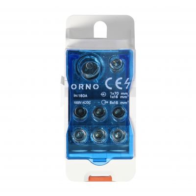 Blok rozdzielczy 160A, zacisk wejściowy 1x16 i 1x70mm2, zaciski wyjściowe 6x16mm2,wygodne mocowanie (OR-LZ-8207/160)