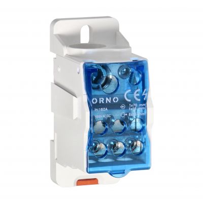 Blok rozdzielczy 160A, zacisk wejściowy 1x16 i 1x70mm2, zaciski wyjściowe 6x16mm2,wygodne mocowanie (OR-LZ-8207/160)