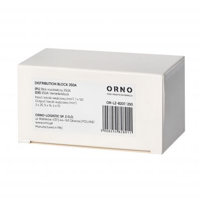 Blok rozdzielczy 250A, zacisk wejściowy 1x120mm2, zaciski wyjściowe 4x10 i 5x16 i 2x25mm2 (OR-LZ-8207/250)