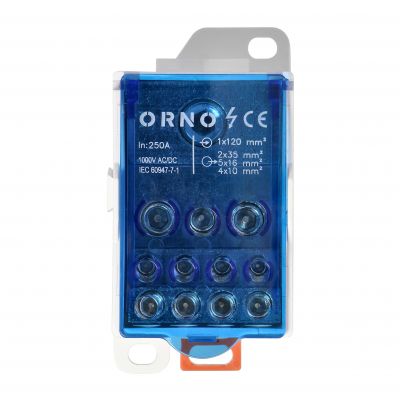 Blok rozdzielczy 250A, zacisk wejściowy 1x120mm2, zaciski wyjściowe 4x10 i 5x16 i 2x25mm2 (OR-LZ-8207/250)