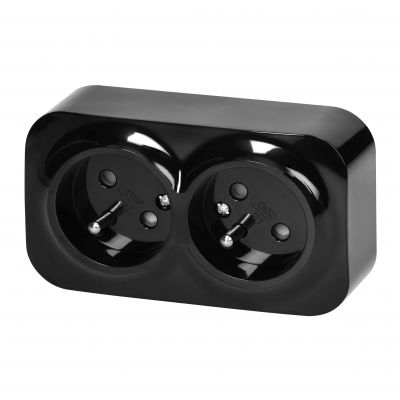 ToDo Gniazdo podwójne 2x2P+Z, 16A/230VAC, IP20, Czarne 10 sztuk (OR-OE-7206/B/10)