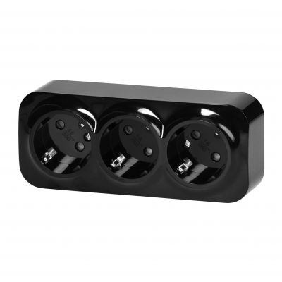 Gniazdo potrójne natynkowe ToDo 2P+Z Schuko IP20, 16A, 230V AC, 16A, 230V AC, czarny, 10 sztuk (OR-OE-7209(GS)/B/10)