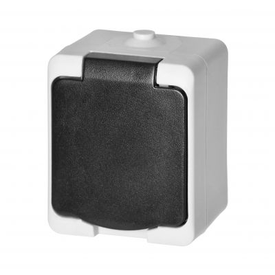 Gniazdo pojedyńcze 2P+Z Schuko AQUATIC MINI IP54, 16A, 230V AC, biało-czarne (OR-OE-7305(GS)/WB)