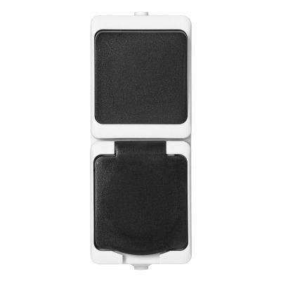 Łącznik jednobiegunowy + Gniazdo 2P+Z Schuko AQUATIC MINI IP54, 10/16A, 230V AC, biało-czarne (OR-OE-7307(GS)/WB)